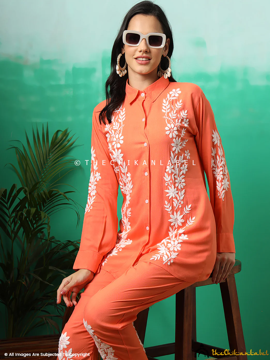 Anvika Rayon Chikankari Co-ord Set -Orange - Image 7