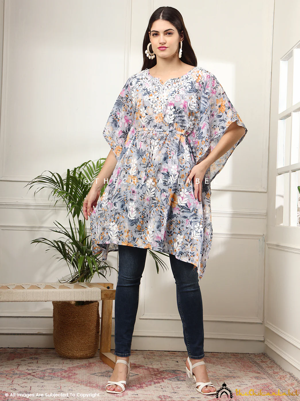 Himani Mulmul Cotton Short Kaftan - Orange - Image 3