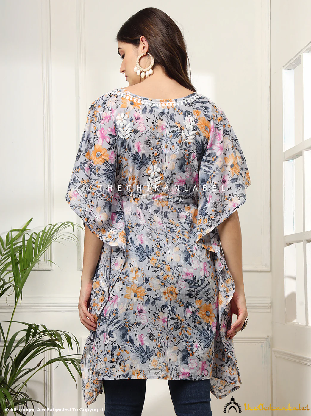 Himani Mulmul Cotton Short Kaftan - Orange - Image 4