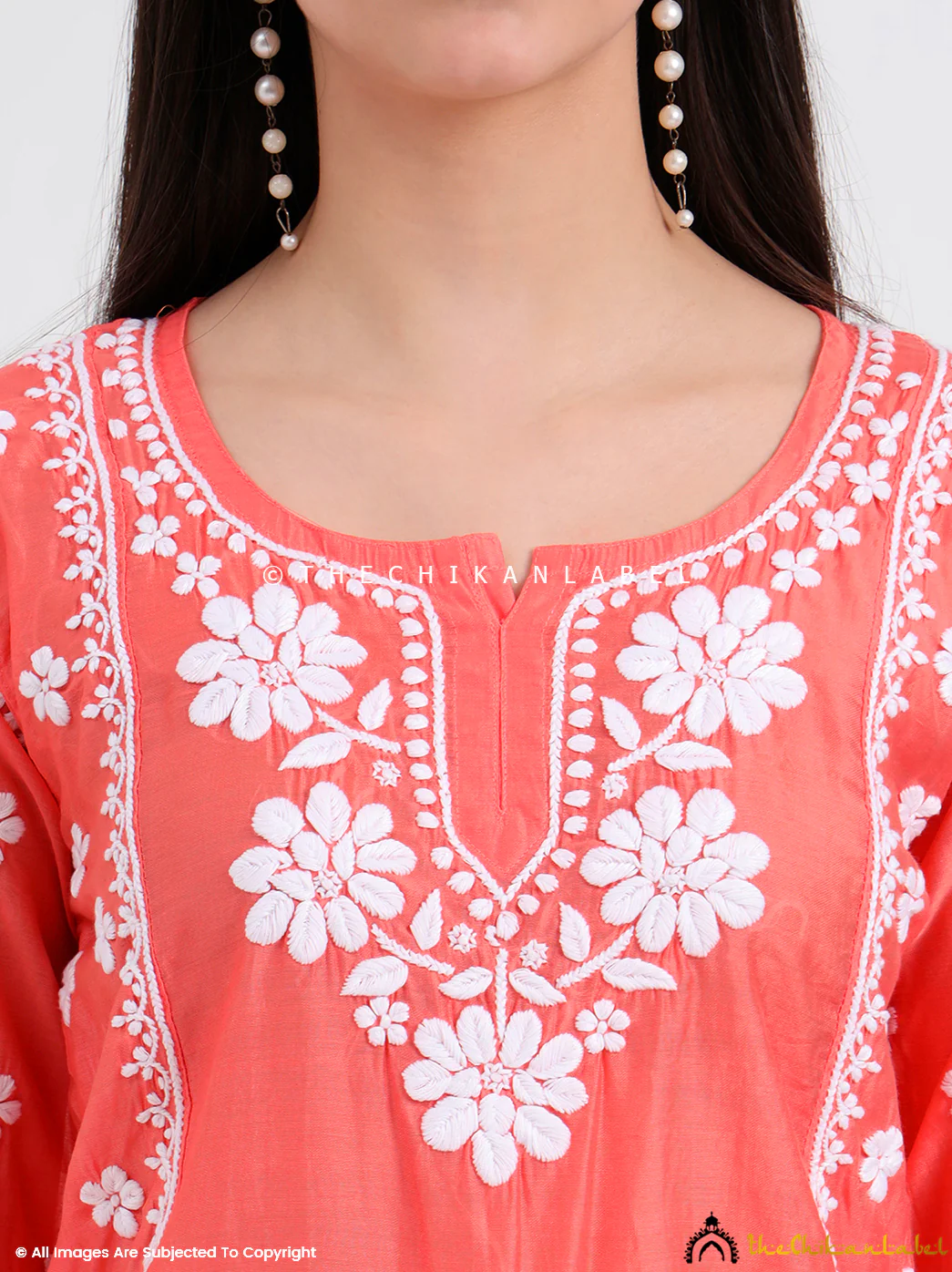 Idra Chanderi Chikankari Short Top - Orange - Image 2