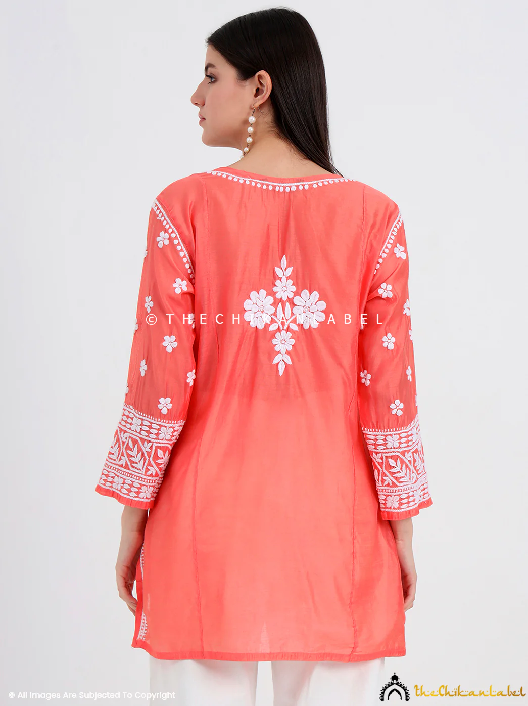 Idra Chanderi Chikankari Short Top - Orange - Image 5