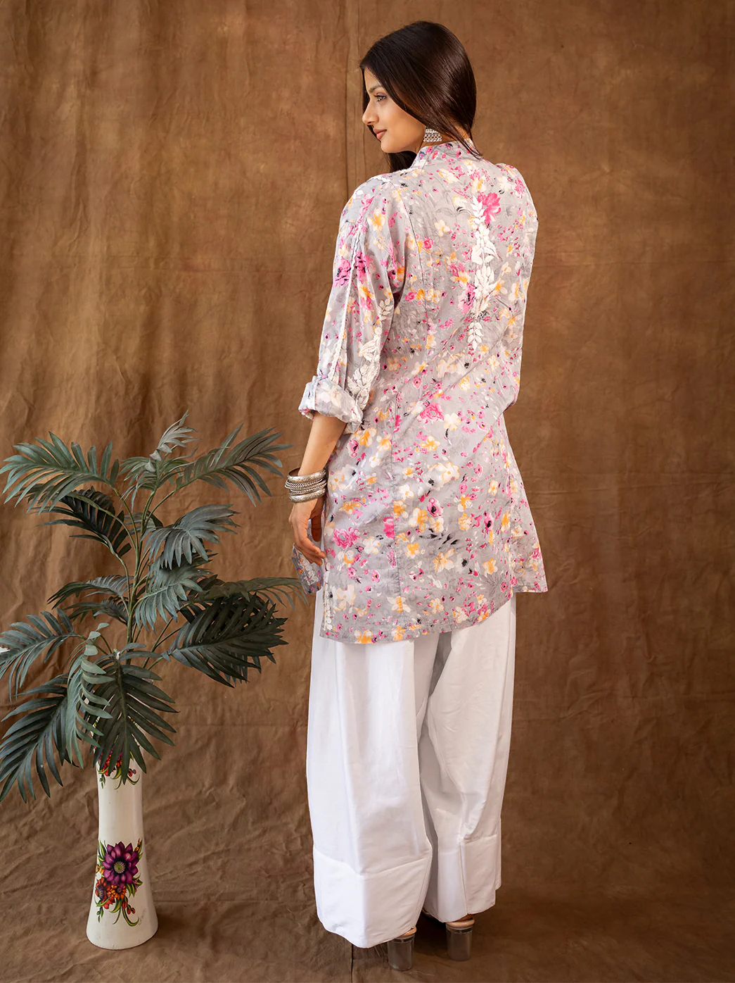 Orange Mulmul Chikankari Farshi Salwar Set - Image 3