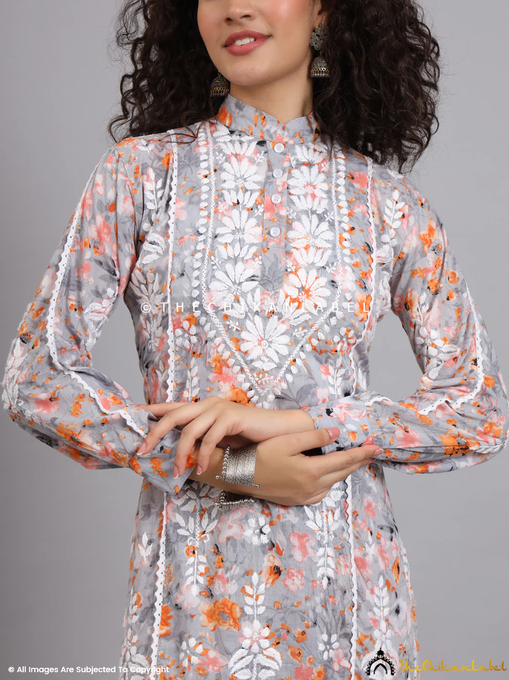 Yashi Mulmul Printed Chikankari Co-ord Set - Orange - Image 2