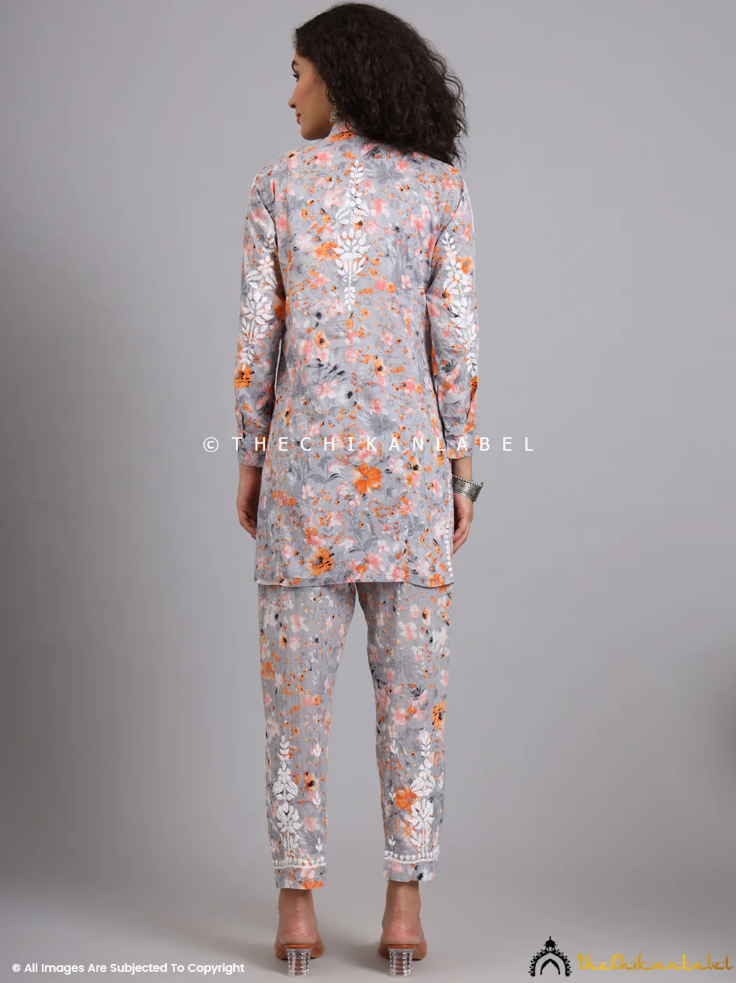Yashi Mulmul Printed Chikankari Co-ord Set - Orange - Image 3