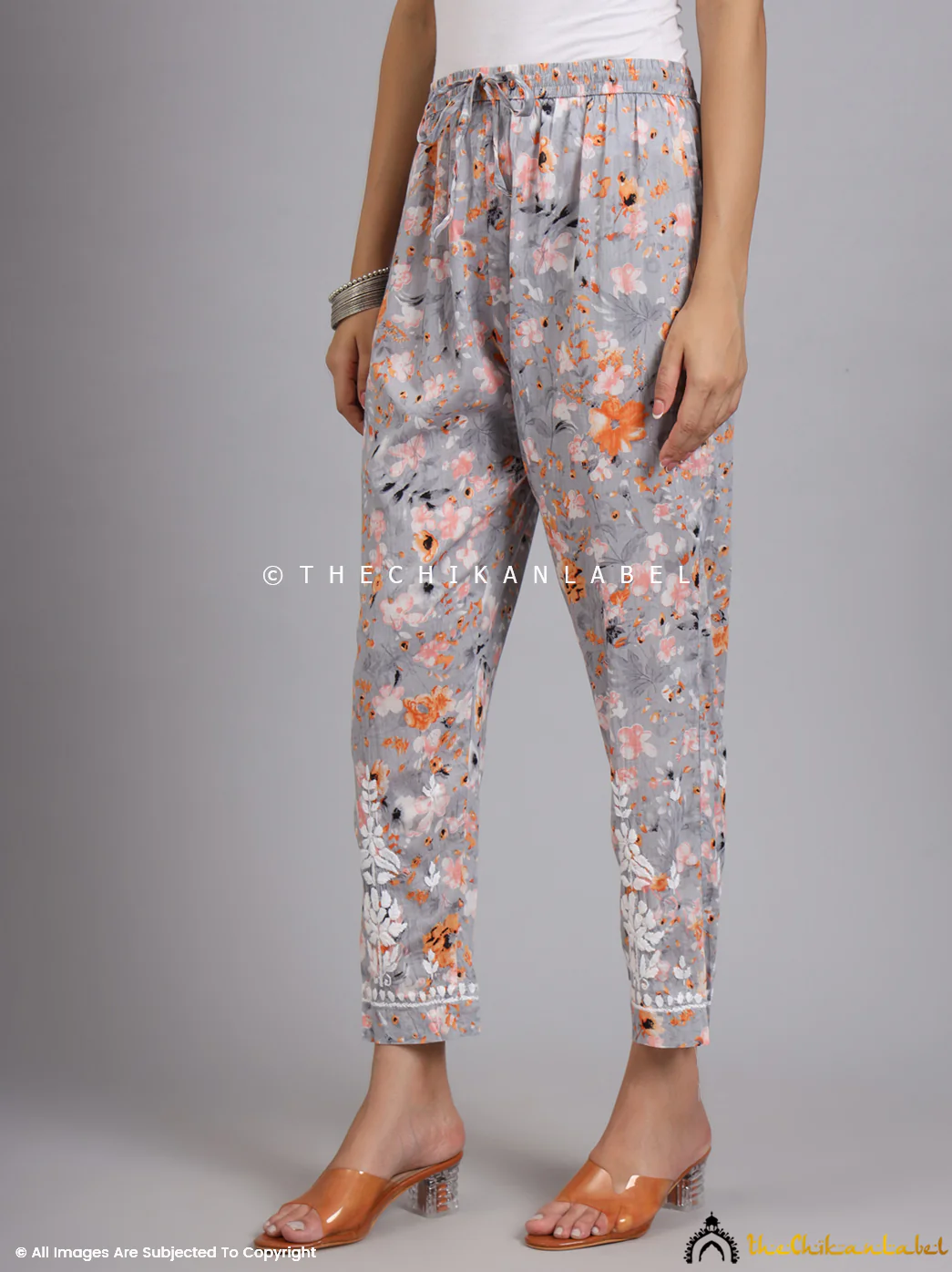 Yashi Mulmul Printed Chikankari Co-ord Set - Orange - Image 4