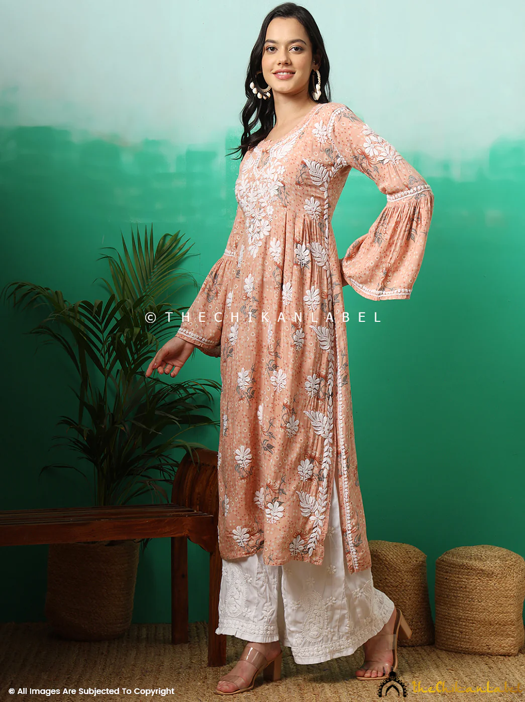 Zoha Mulmul Cotton Chikankari A-Line Kurti - Orange - Image 11
