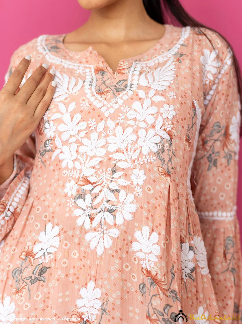 Zoha Mulmul Cotton Chikankari A-Line Kurti - Orange - Image 7