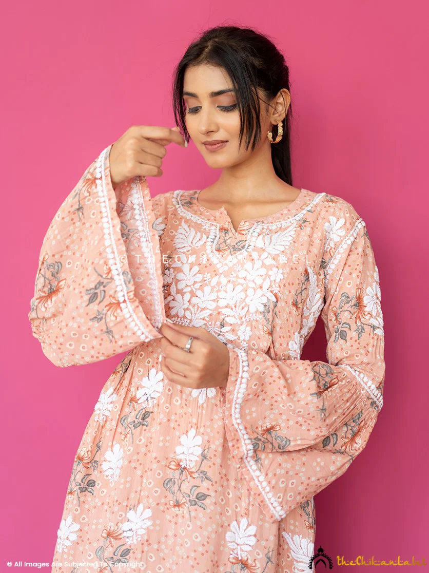 Zoha Mulmul Cotton Chikankari A-Line Kurti - Orange - Image 8