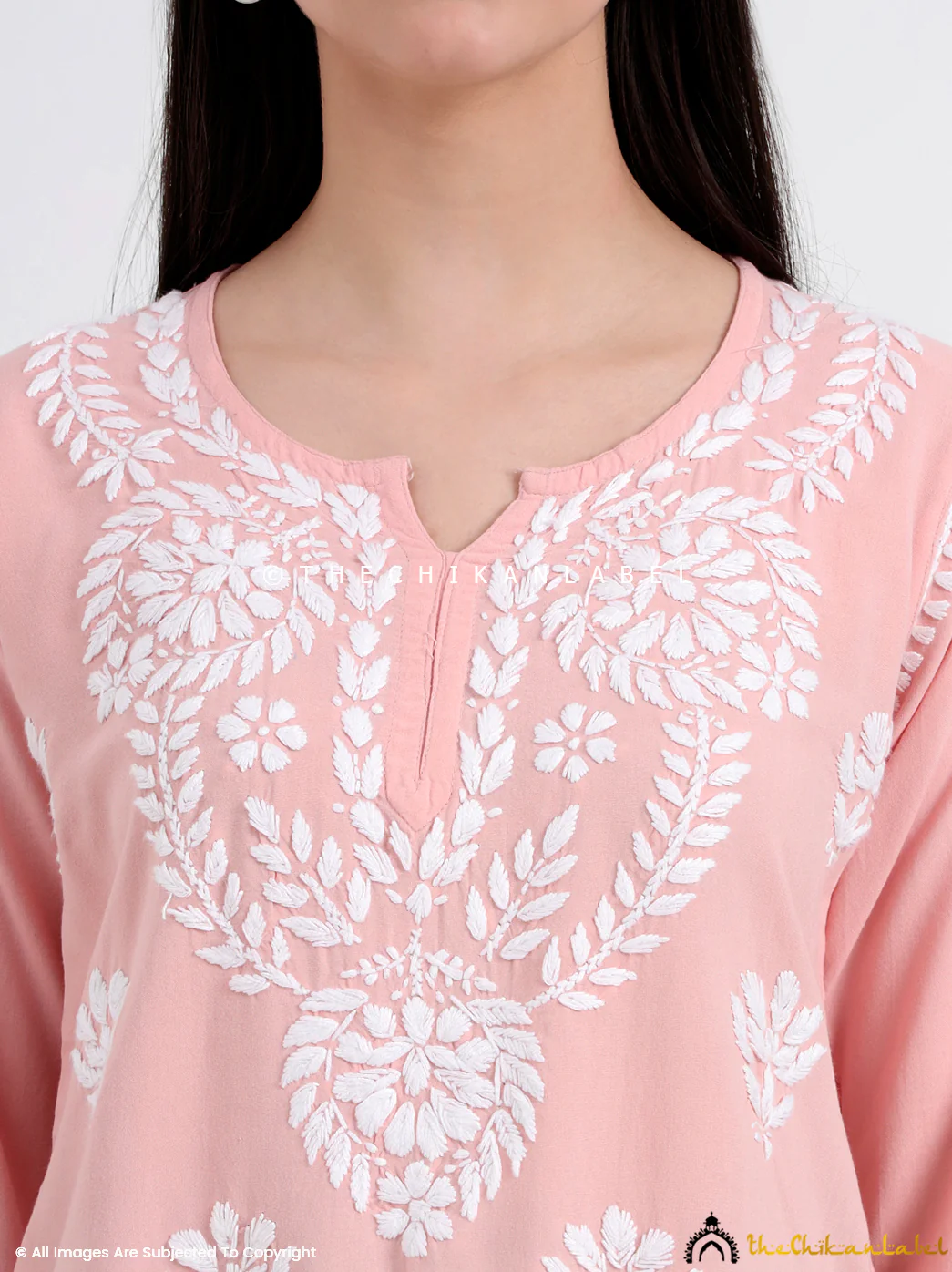 Chahat Rayon Chikankari Short Top - Peach - Image 2