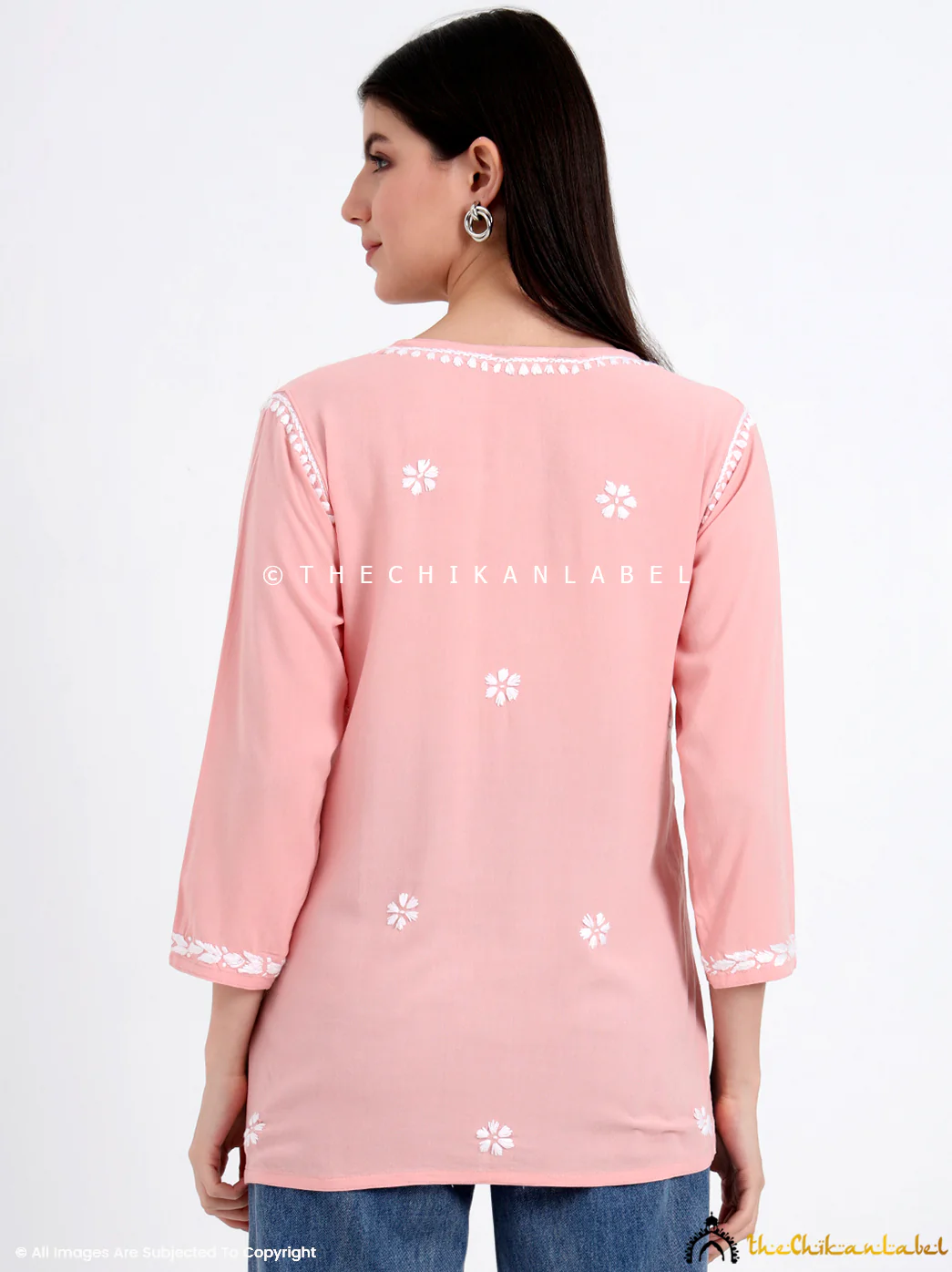 Chahat Rayon Chikankari Short Top - Peach - Image 3