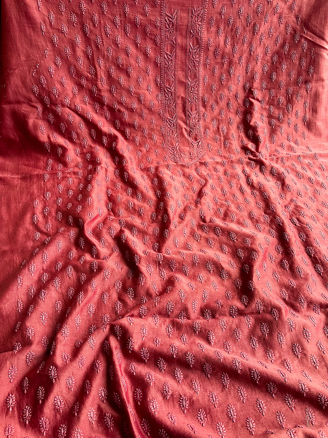 Peach Chanderi Mens Un-stitched Chikankari Kurta - Image 2