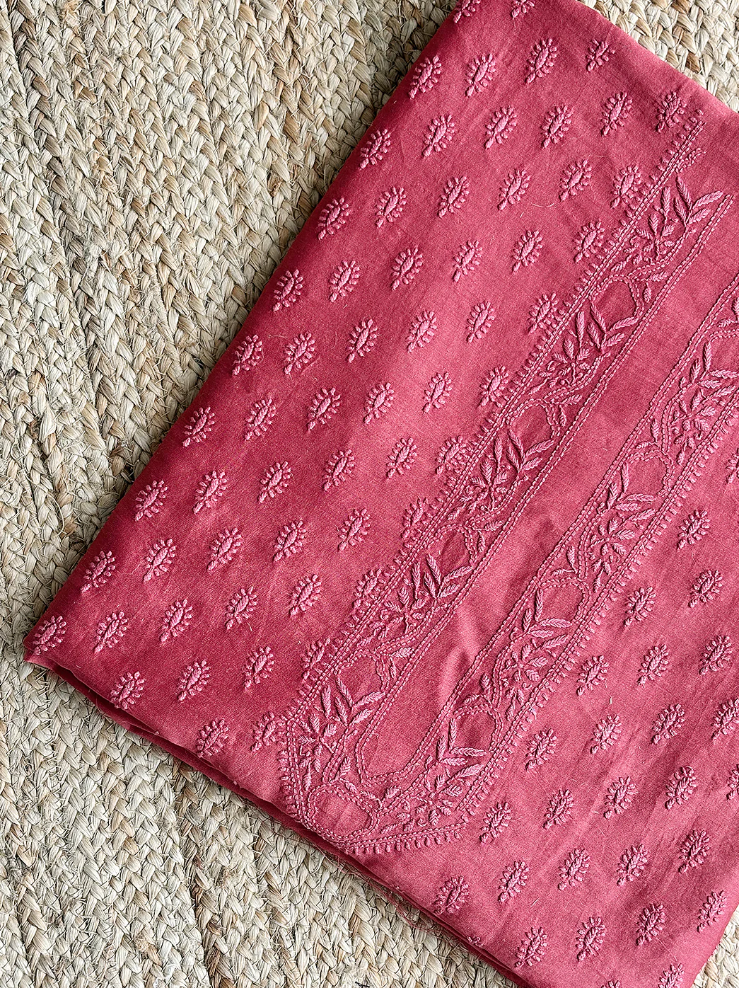 Peach Chanderi Mens Un-stitched Chikankari Kurta - Image 3