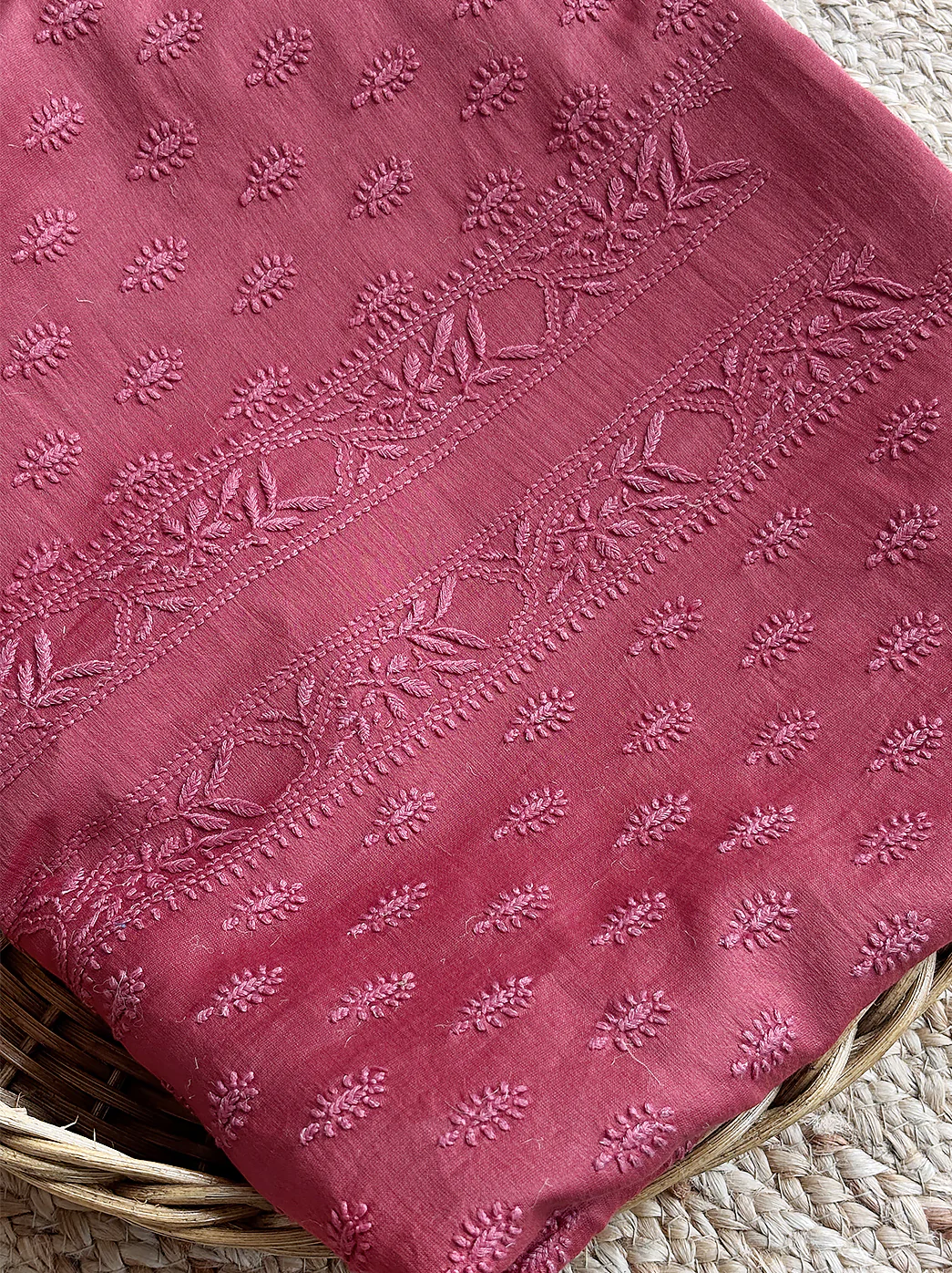 Peach Chanderi Mens Un-stitched Chikankari Kurta - Image 4