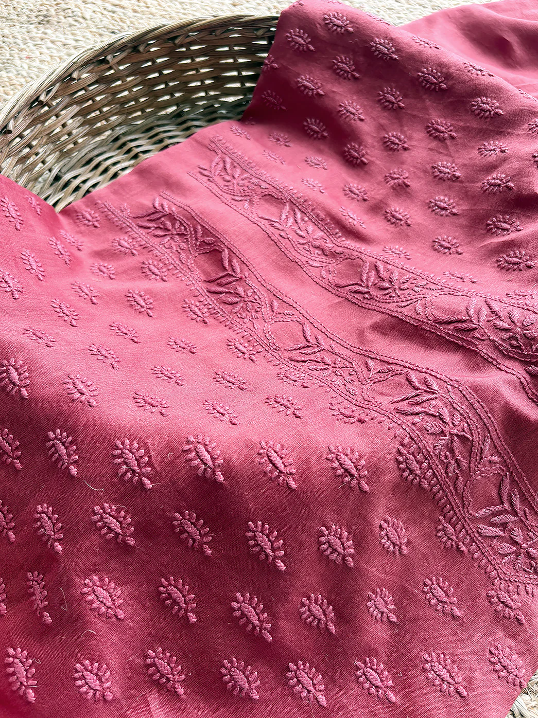Peach Chanderi Mens Un-stitched Chikankari Kurta - Image 6