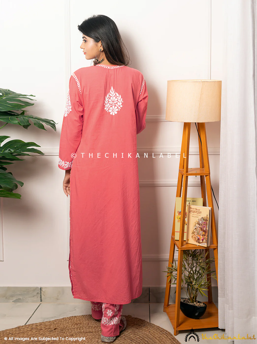 Ezna Modal Chikankari Kurta Set - Peach - Image 3