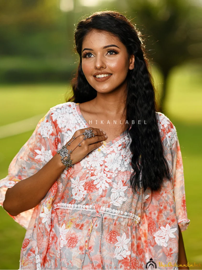 Faraha Mulmul Cotton Kaftan -Peach - Image 3
