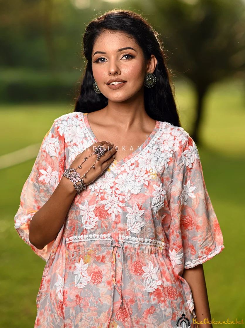 Faraha Mulmul Cotton Kaftan -Peach - Image 4