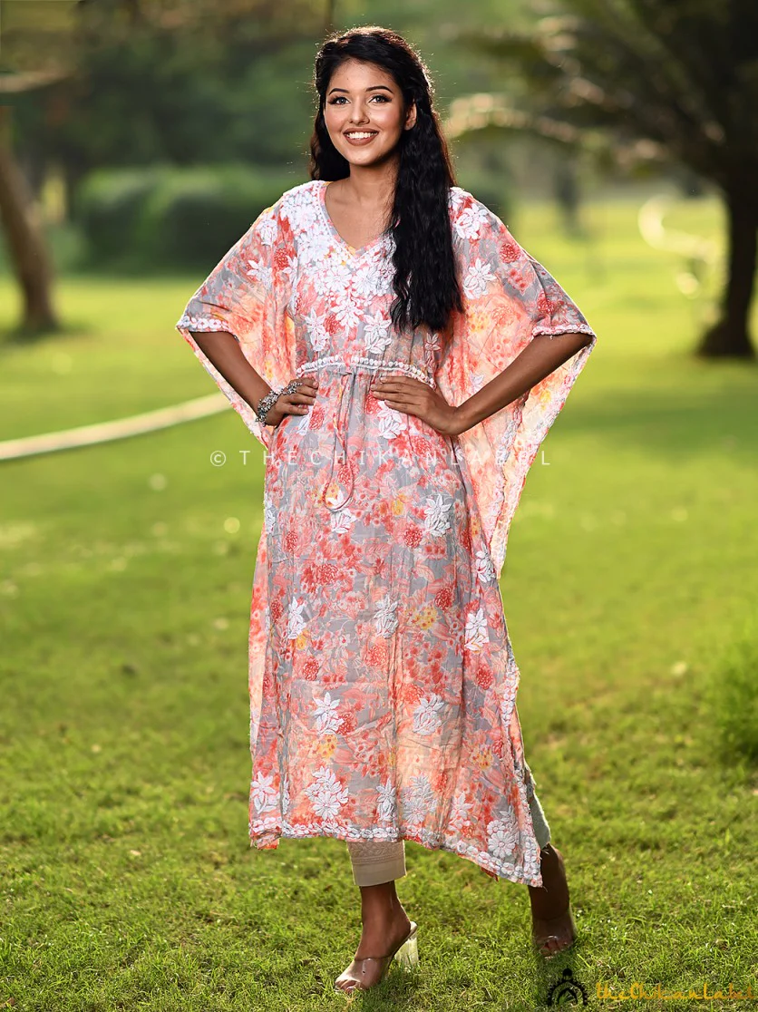 Faraha Mulmul Cotton Kaftan -Peach - Image 5