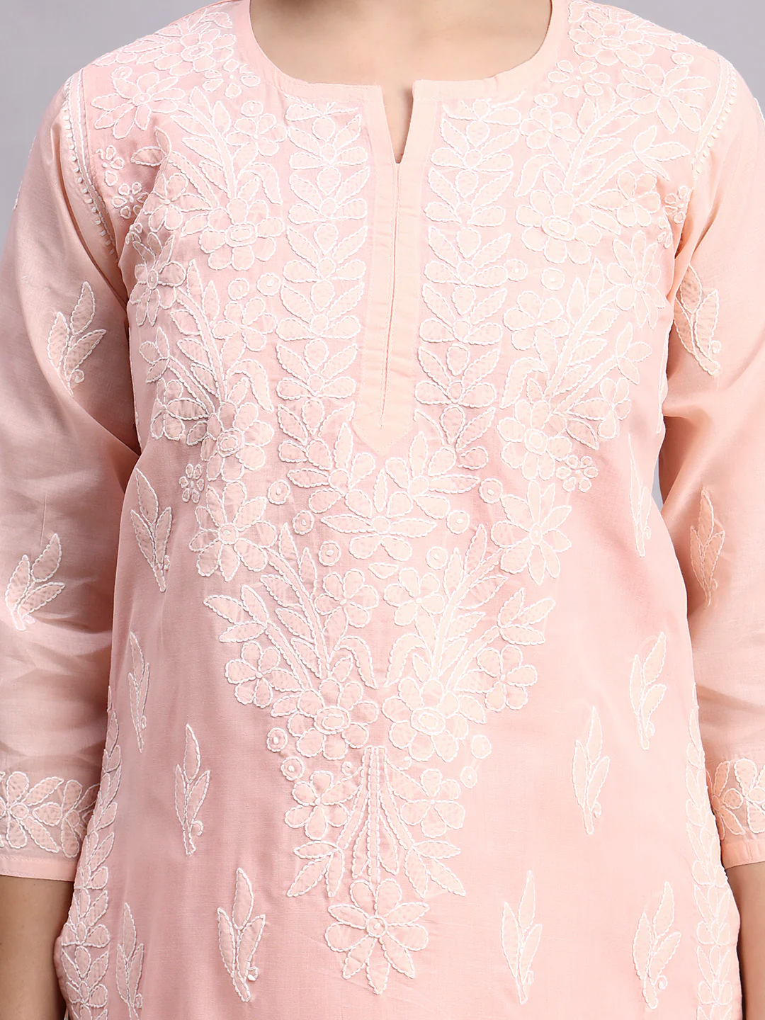 Peach Layla Cotton Chikankari Straight Kurti with inner - Image 4