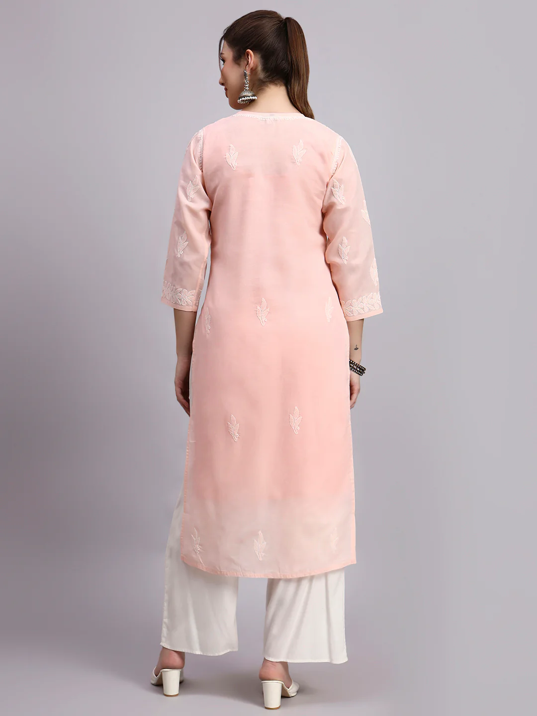 Peach Layla Cotton Chikankari Straight Kurti with inner - Image 5