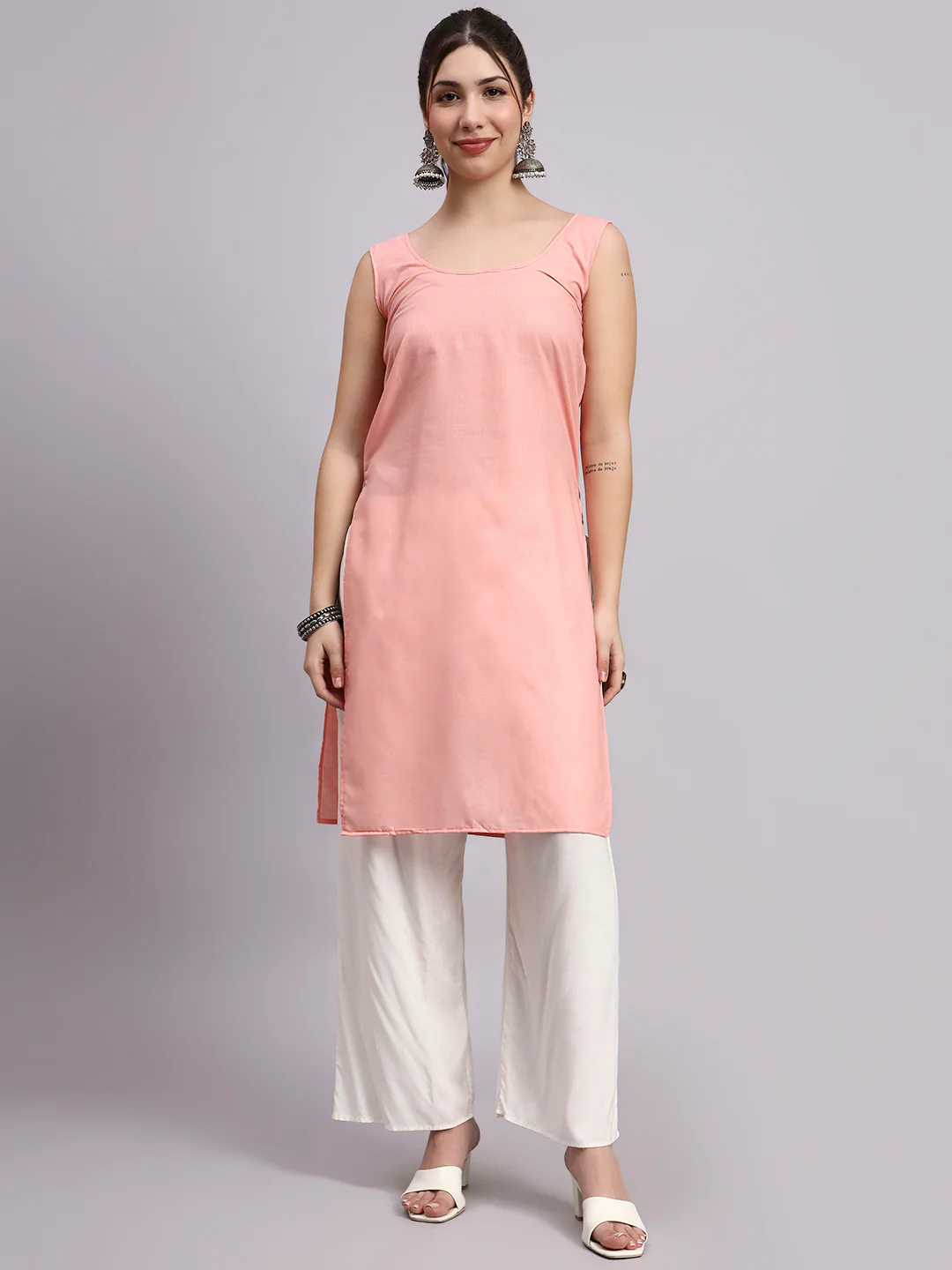 Peach Layla Cotton Chikankari Straight Kurti with inner - Image 7