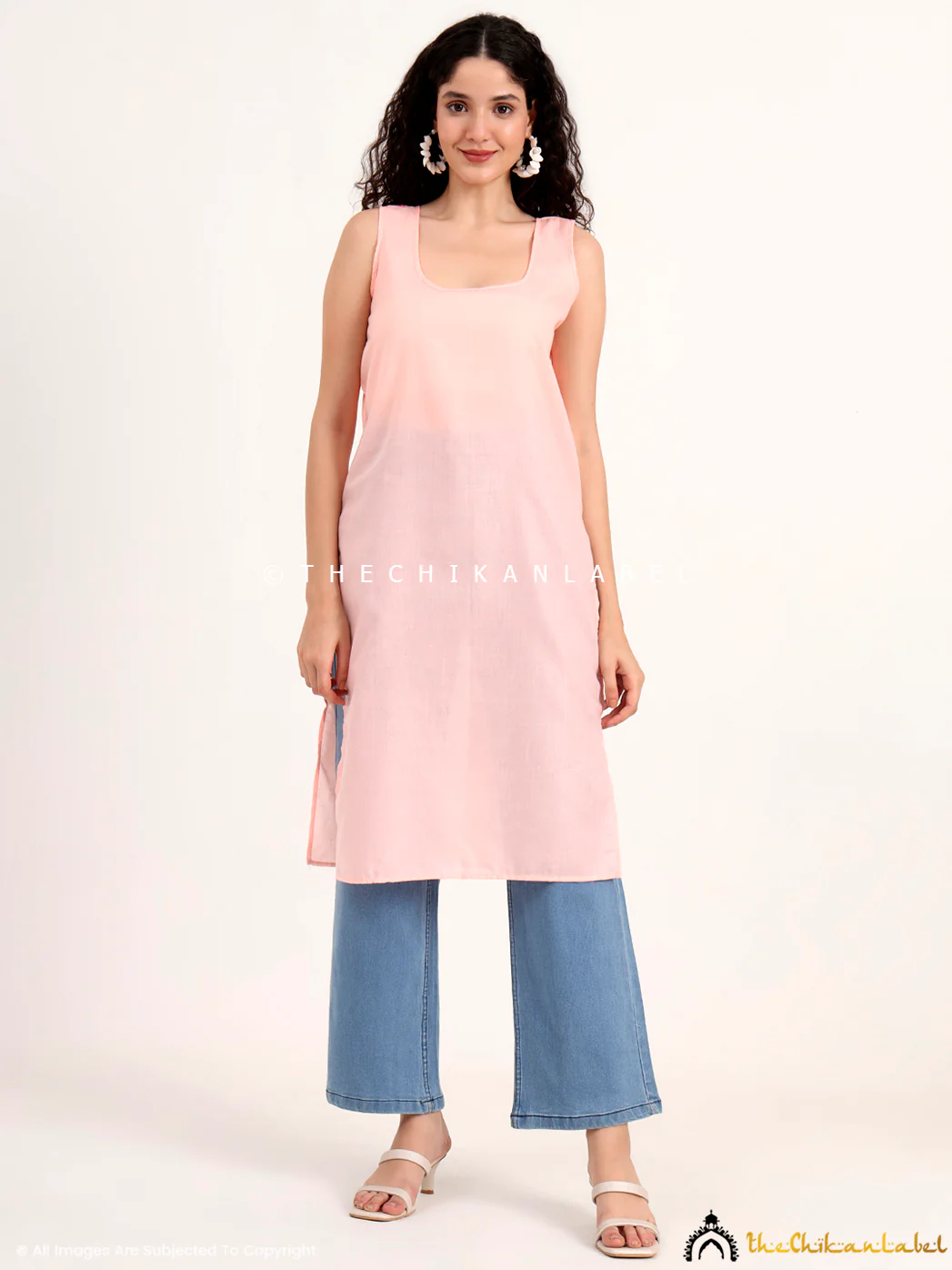 Mahak Georgette Chikankari Straight Kurti with Inner - Peach - Image 7