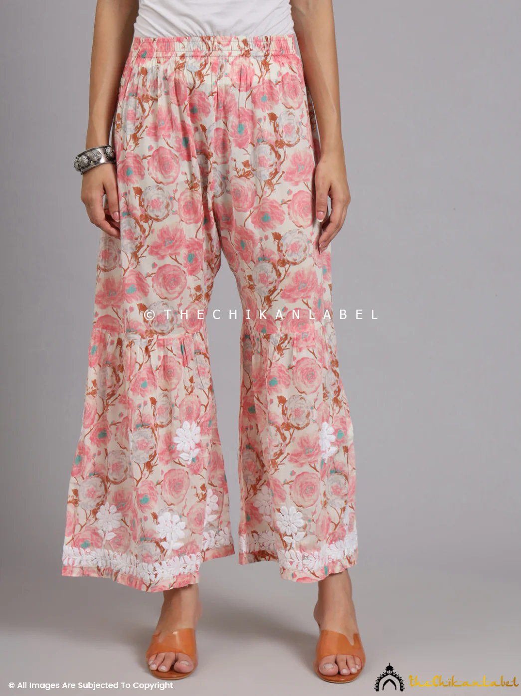 Tarz Mulmul Cotton Chikankari Kurta Garara Set - Peach - Image 4
