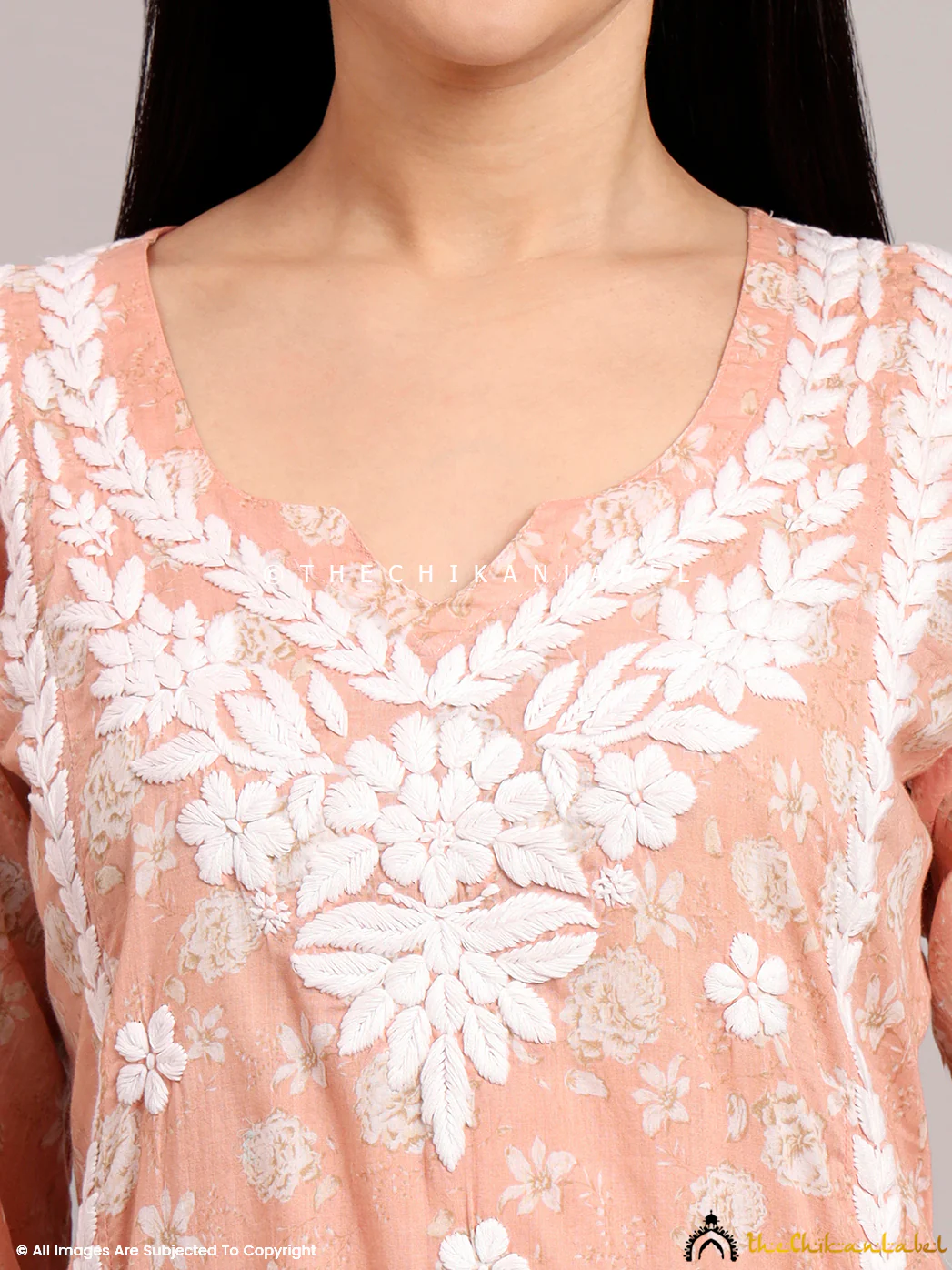 Vedika Mulmul Cotton Chikankari Co-ord Set - Peach - Image 2
