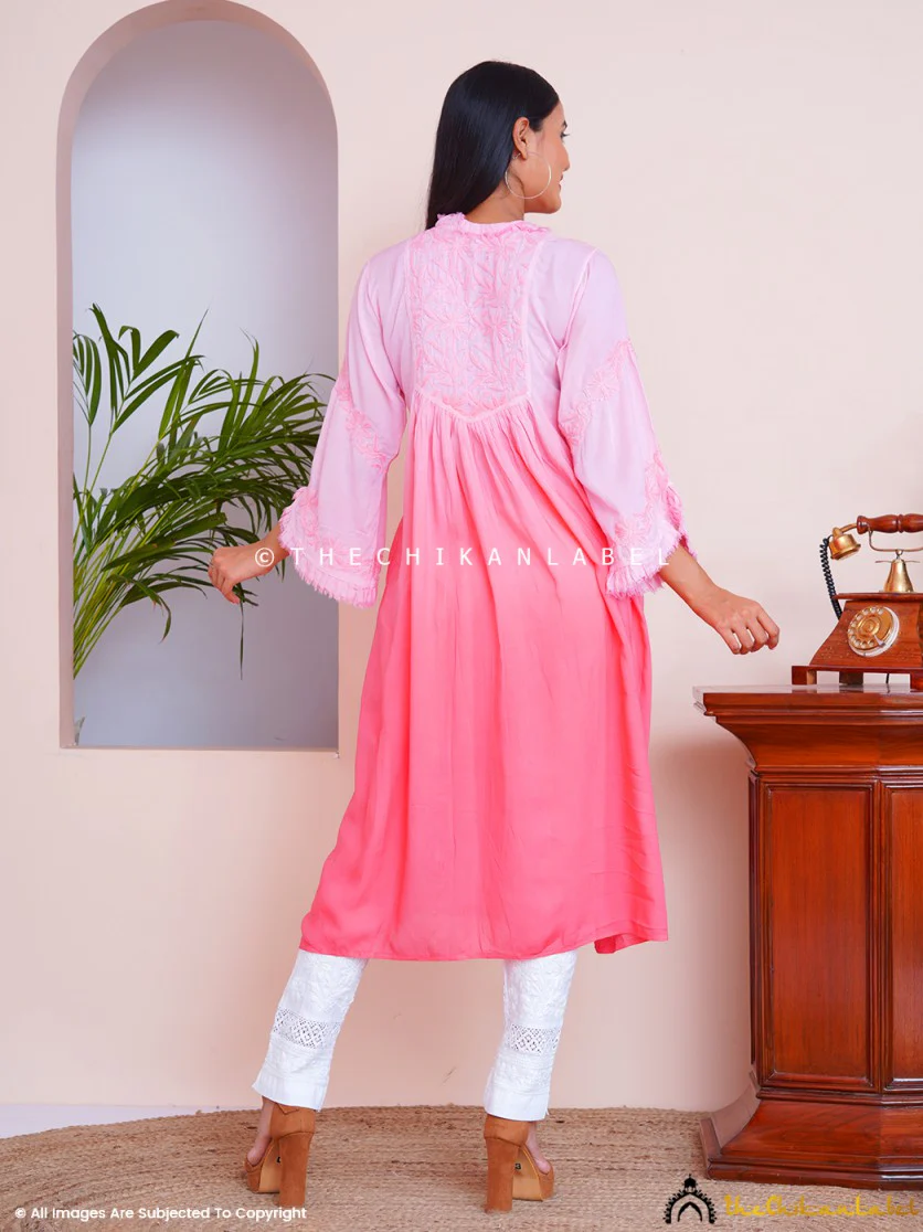 Peach Zahrah Muslin Chikankari Jhalar Yok Anarkali - Image 3
