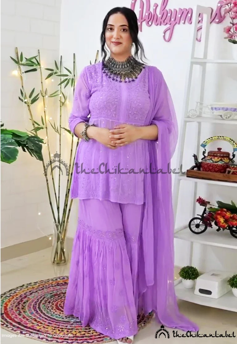 Perky Megs Lilac Hina Viscose Chikankari Kurta Garara Set - Image 3