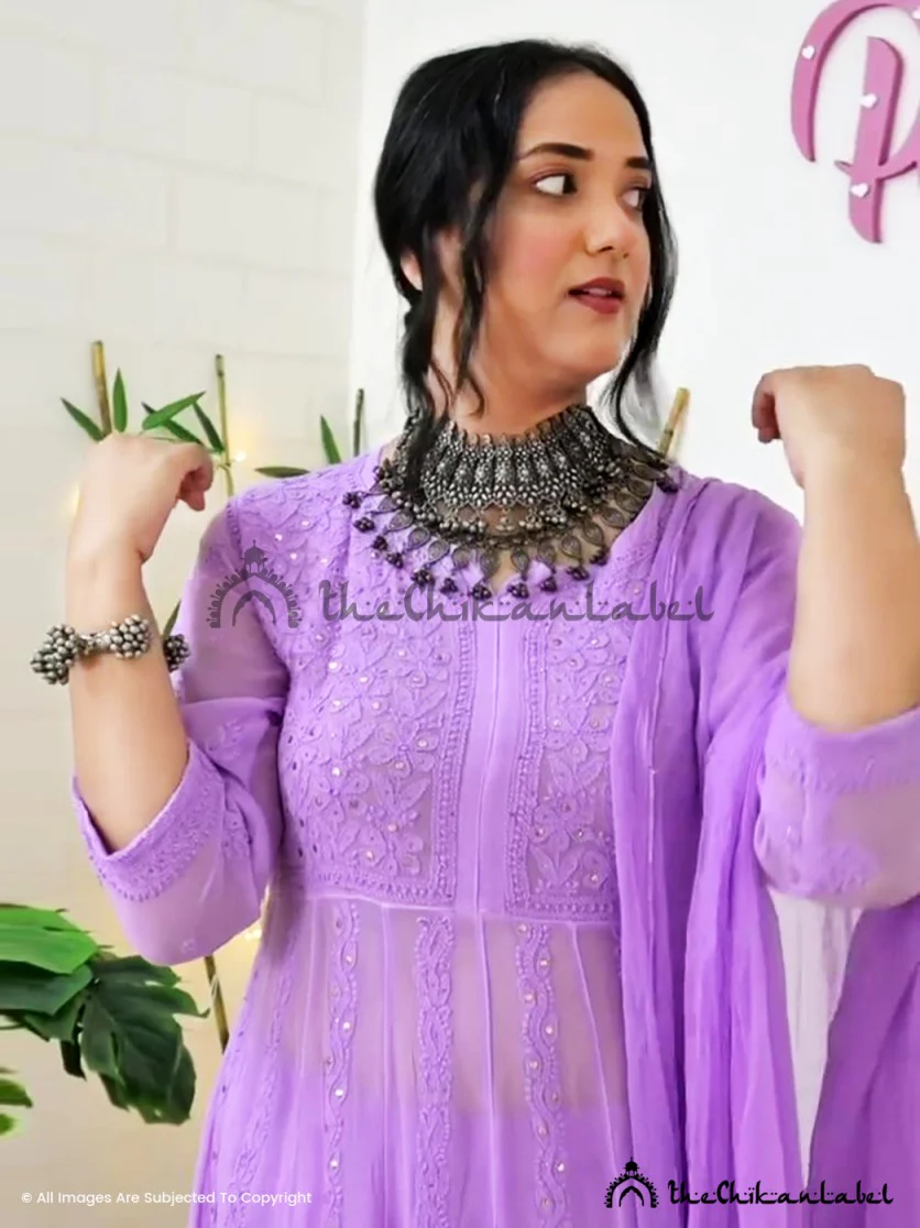 Perky Megs Lilac Hina Viscose Chikankari Kurta Garara Set - Image 5