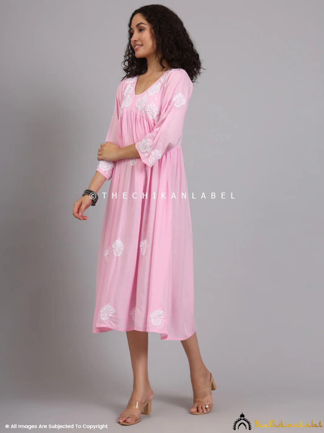 Aina Modal Chikankari Alia Cut A-Line Kurti -Pink - Image 10