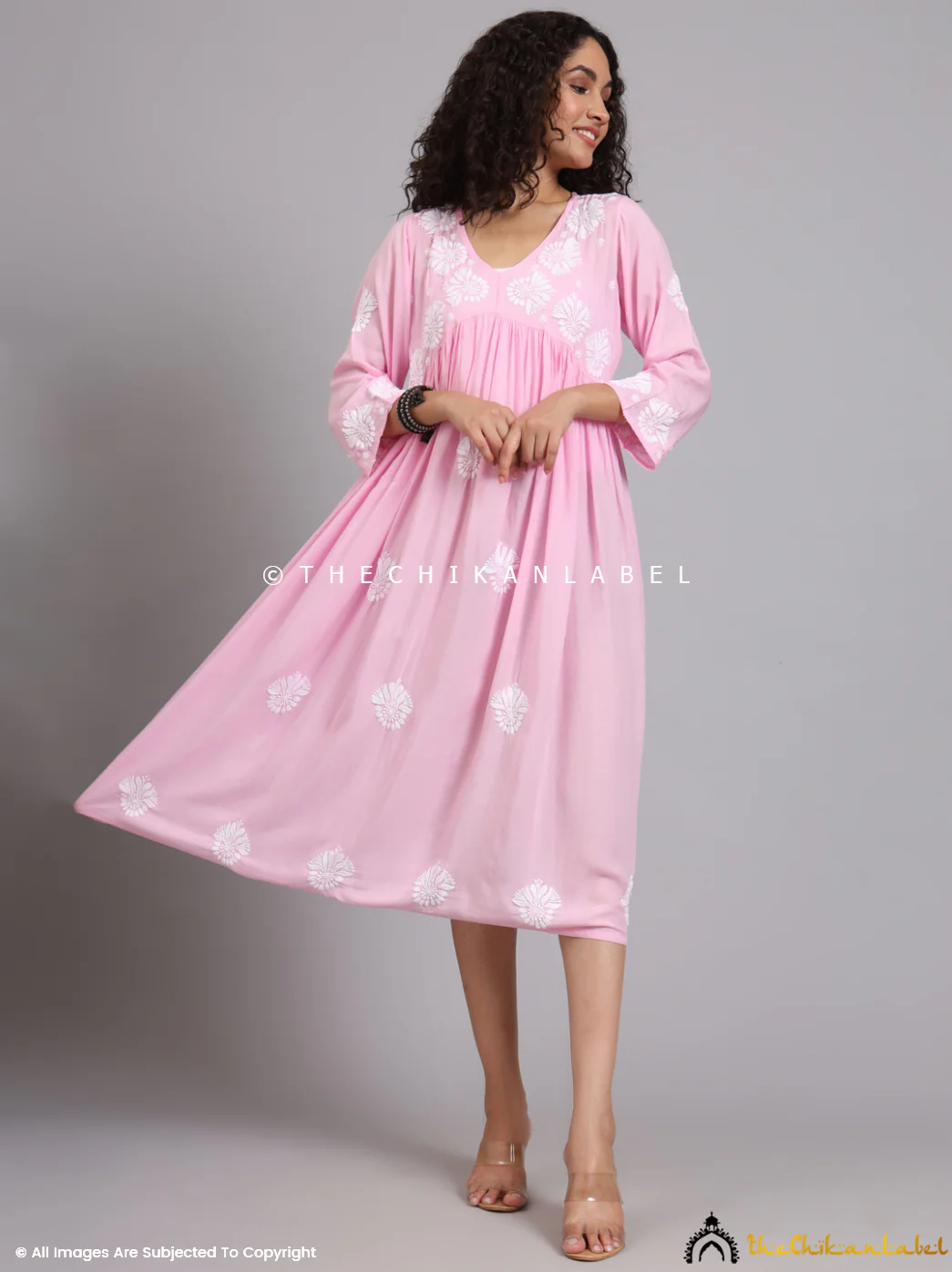 Aina Modal Chikankari Alia Cut A-Line Kurti -Pink - Image 11