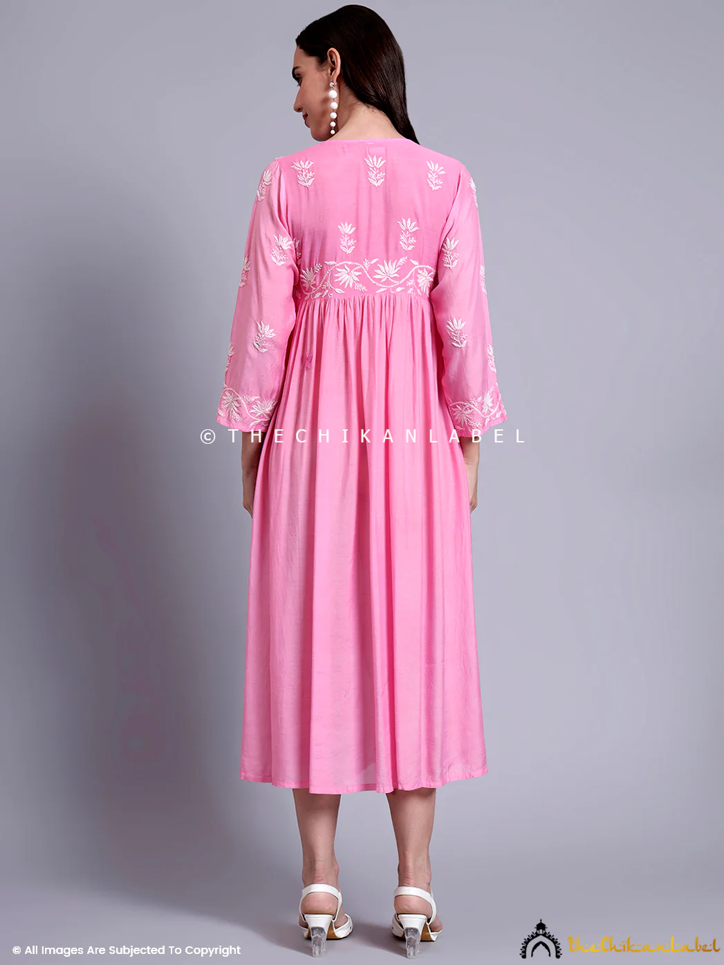 Alia Muslin Chikankari Anarkali - Pink - Image 3