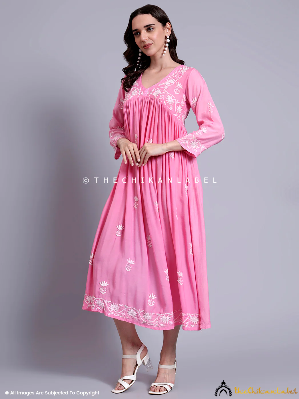 Alia Muslin Chikankari Anarkali - Pink - Image 4