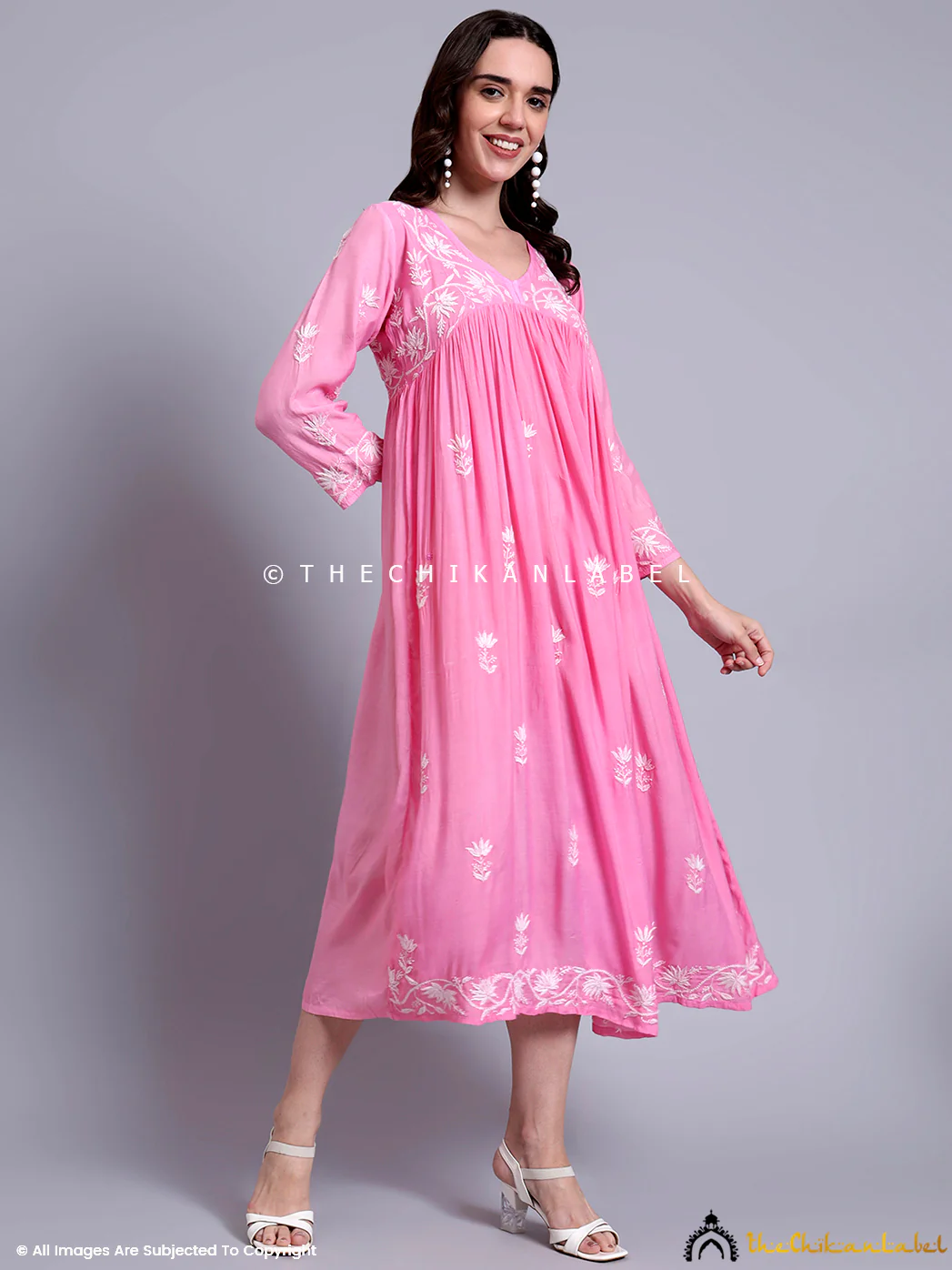 Alia Muslin Chikankari Anarkali - Pink - Image 5