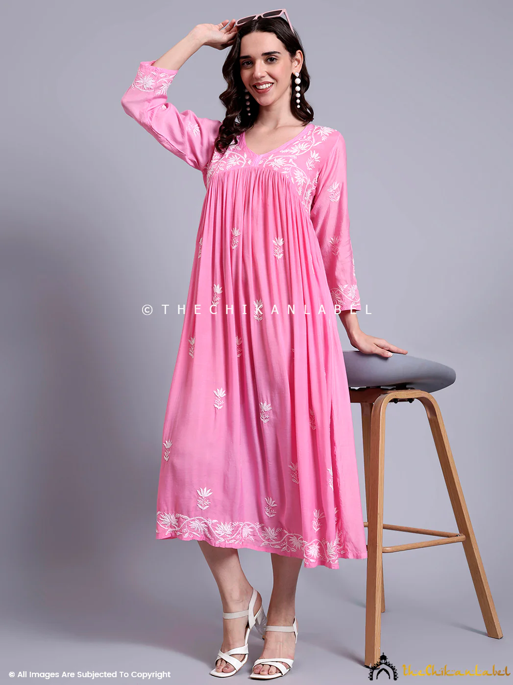 Alia Muslin Chikankari Anarkali - Pink - Image 6