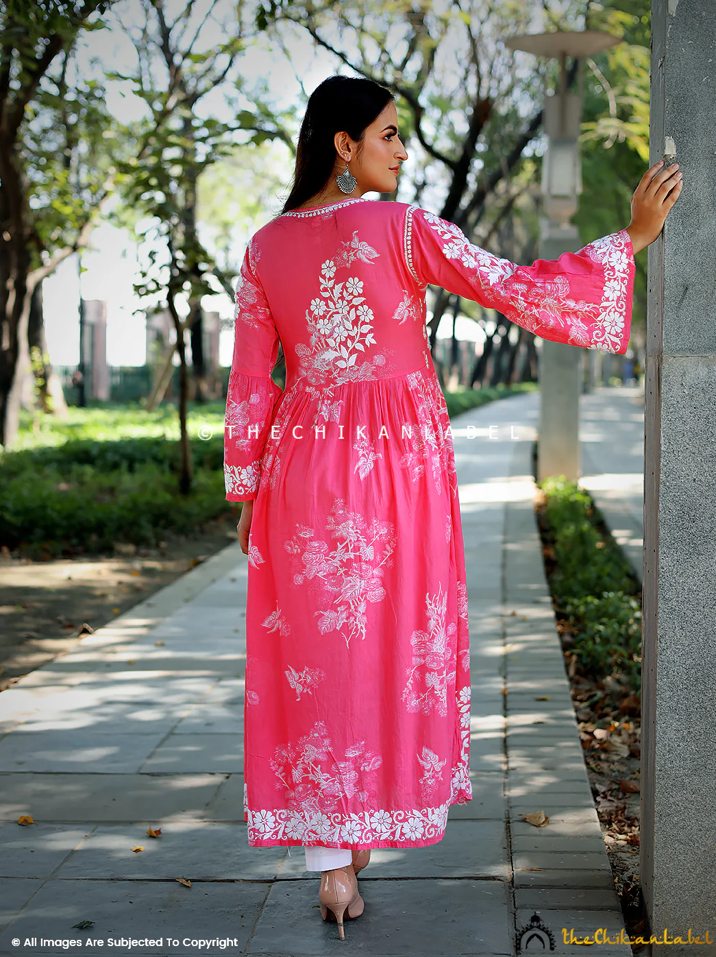 Biba Mulmul Cotton Chikankari Angrakha - Pink - Image 3