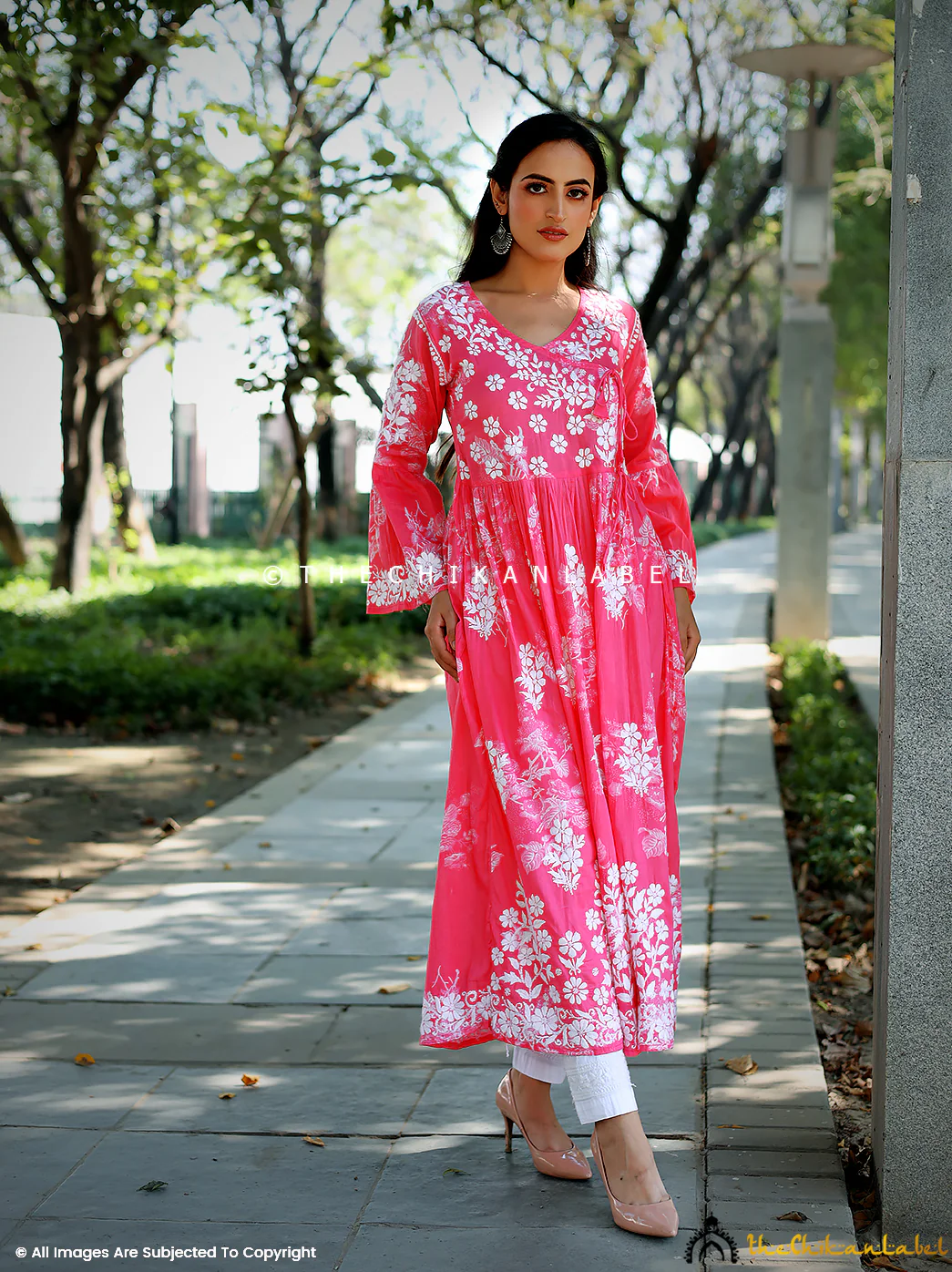Biba Mulmul Cotton Chikankari Angrakha - Pink - Image 4