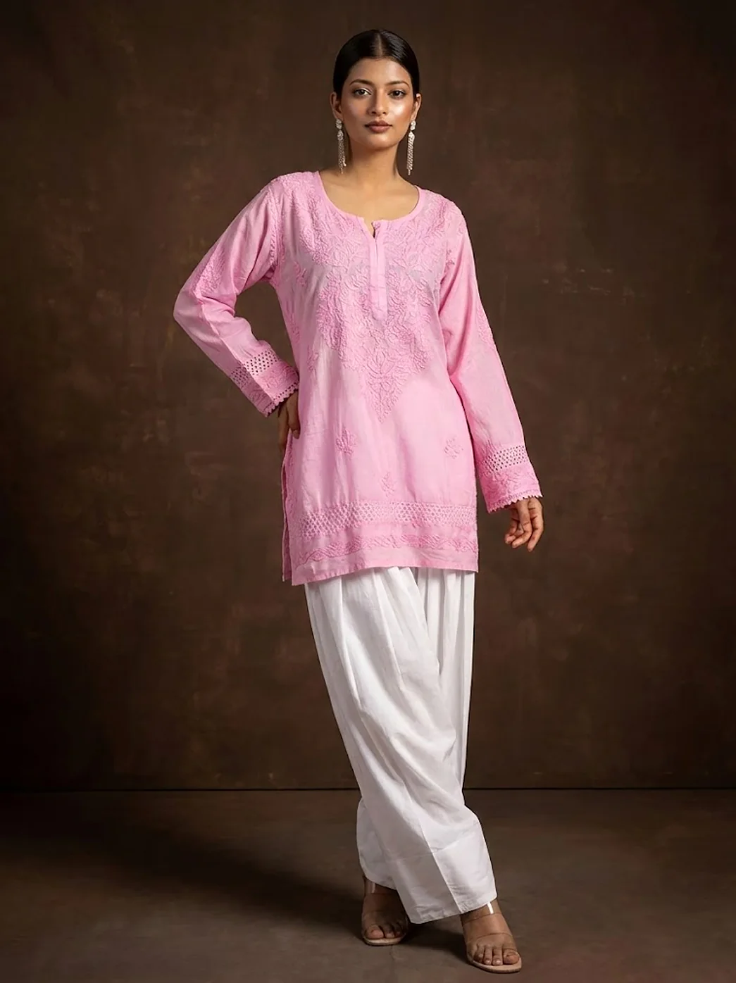 Pink Chanderi Chikankari Farshi Salwar Set