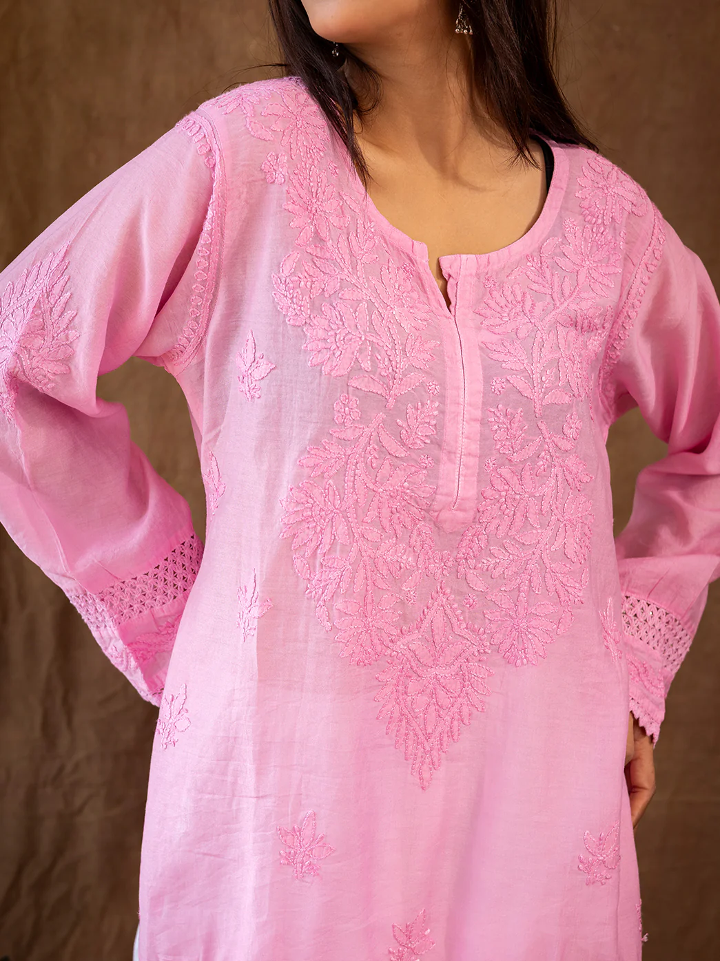 Pink Chanderi Chikankari Farshi Salwar Set - Image 2
