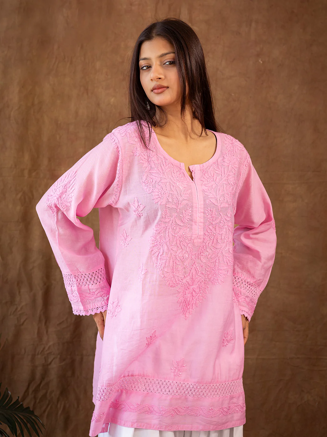 Pink Chanderi Chikankari Farshi Salwar Set - Image 5