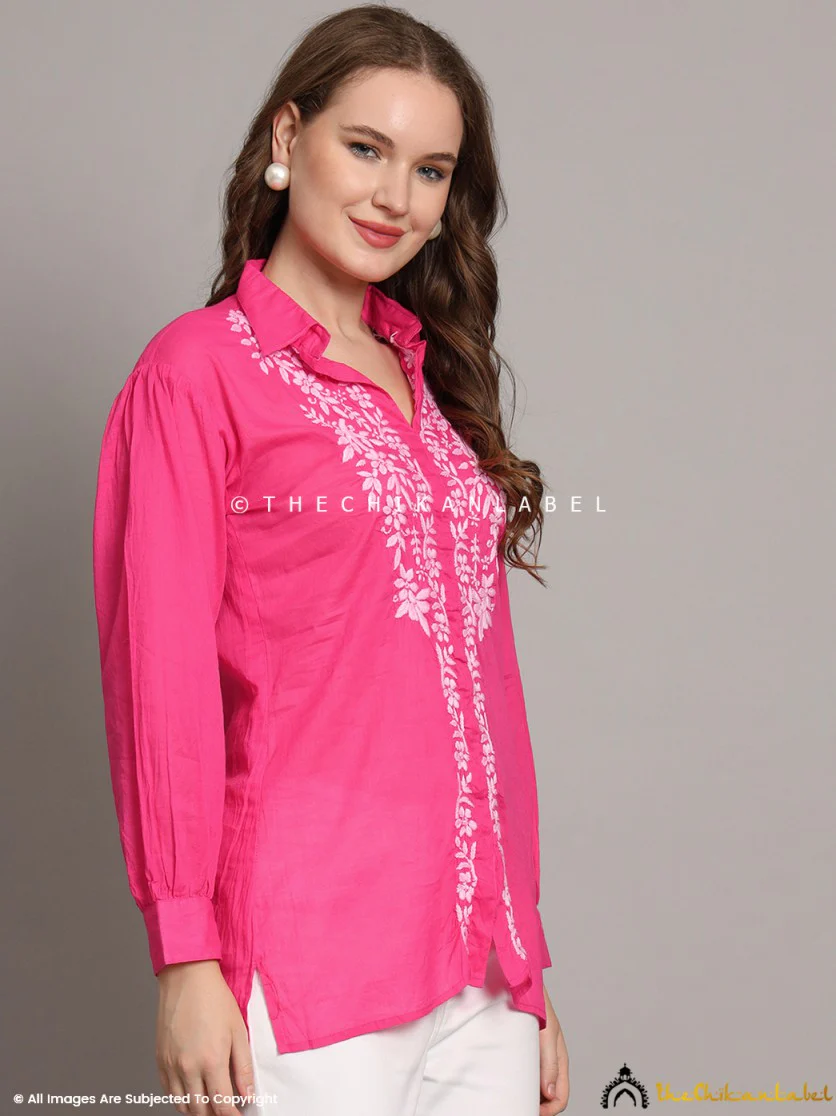 Drisha Mulmul Cotton Chikankari Shirt - Pink - Image 10