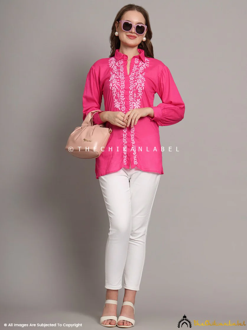 Drisha Mulmul Cotton Chikankari Shirt - Pink - Image 11
