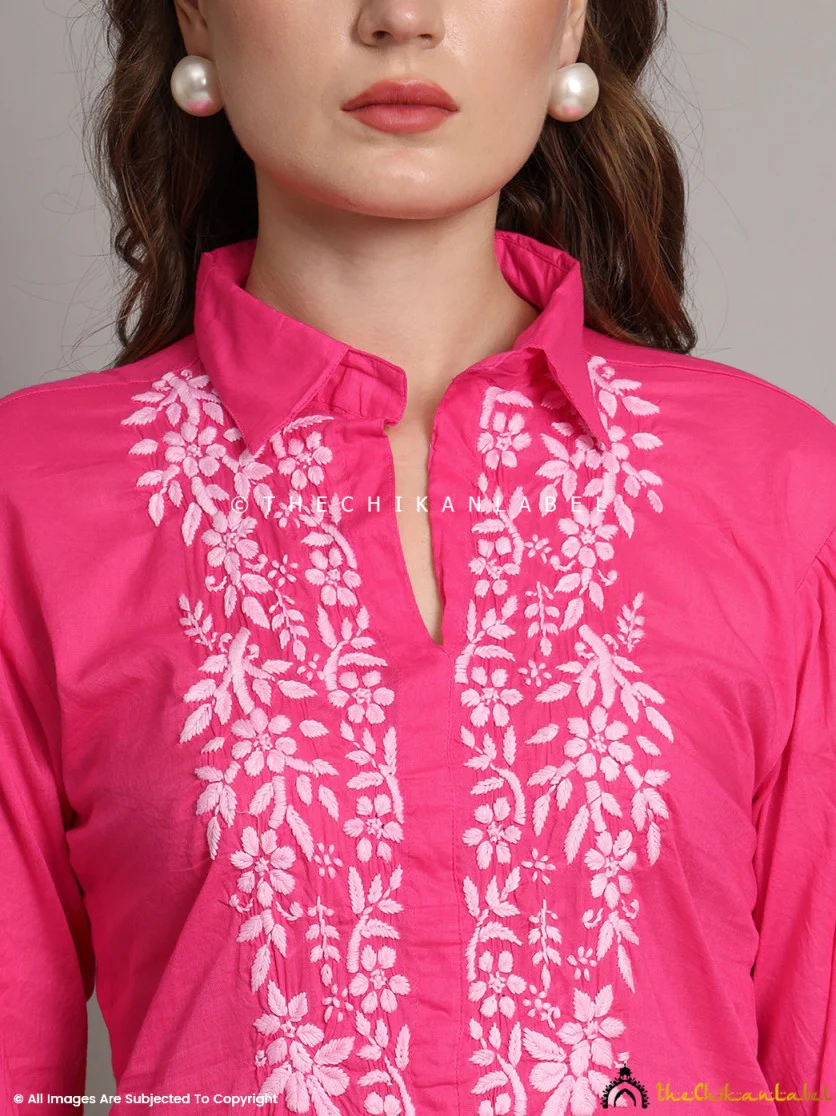Drisha Mulmul Cotton Chikankari Shirt - Pink - Image 7
