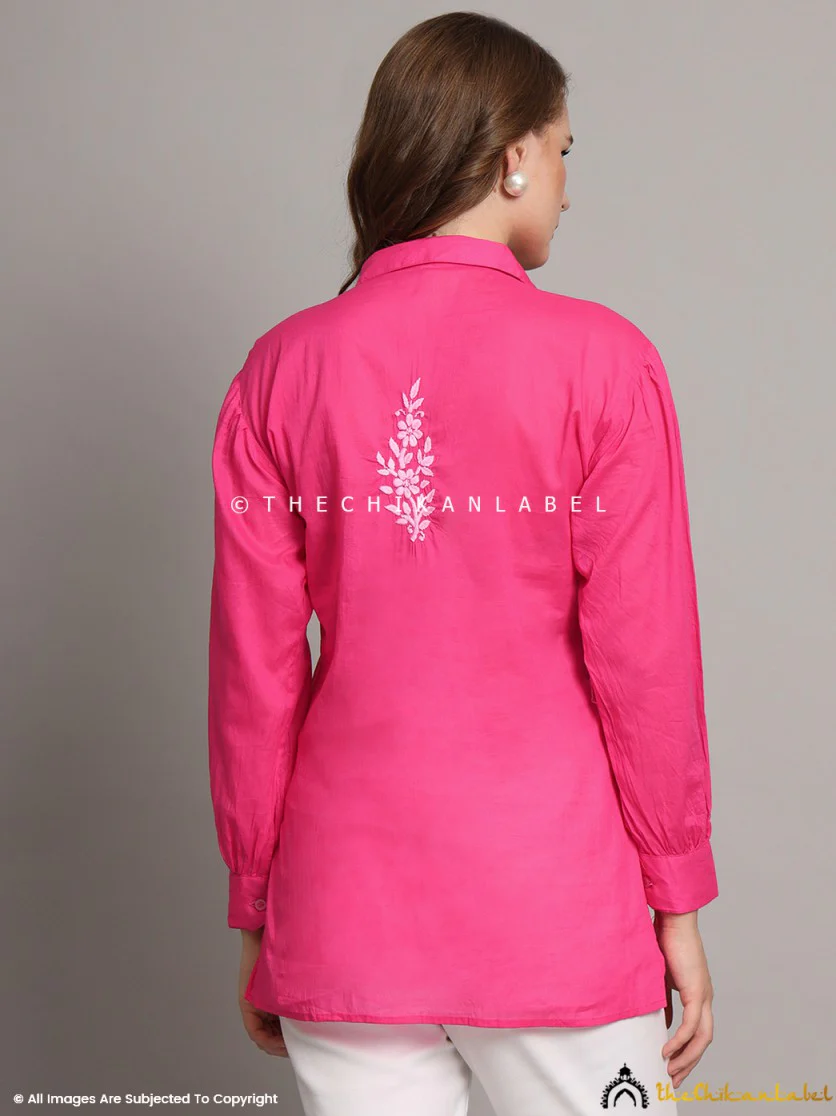 Drisha Mulmul Cotton Chikankari Shirt - Pink - Image 8