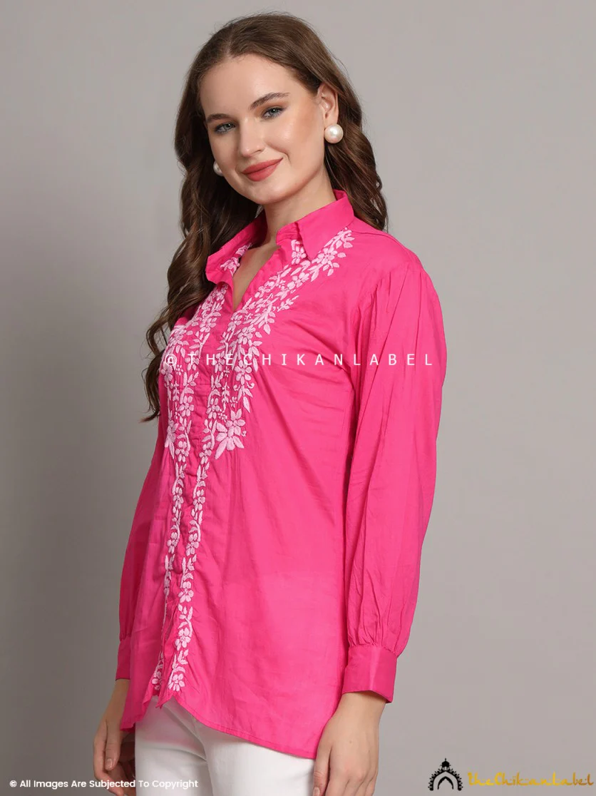 Drisha Mulmul Cotton Chikankari Shirt - Pink - Image 9
