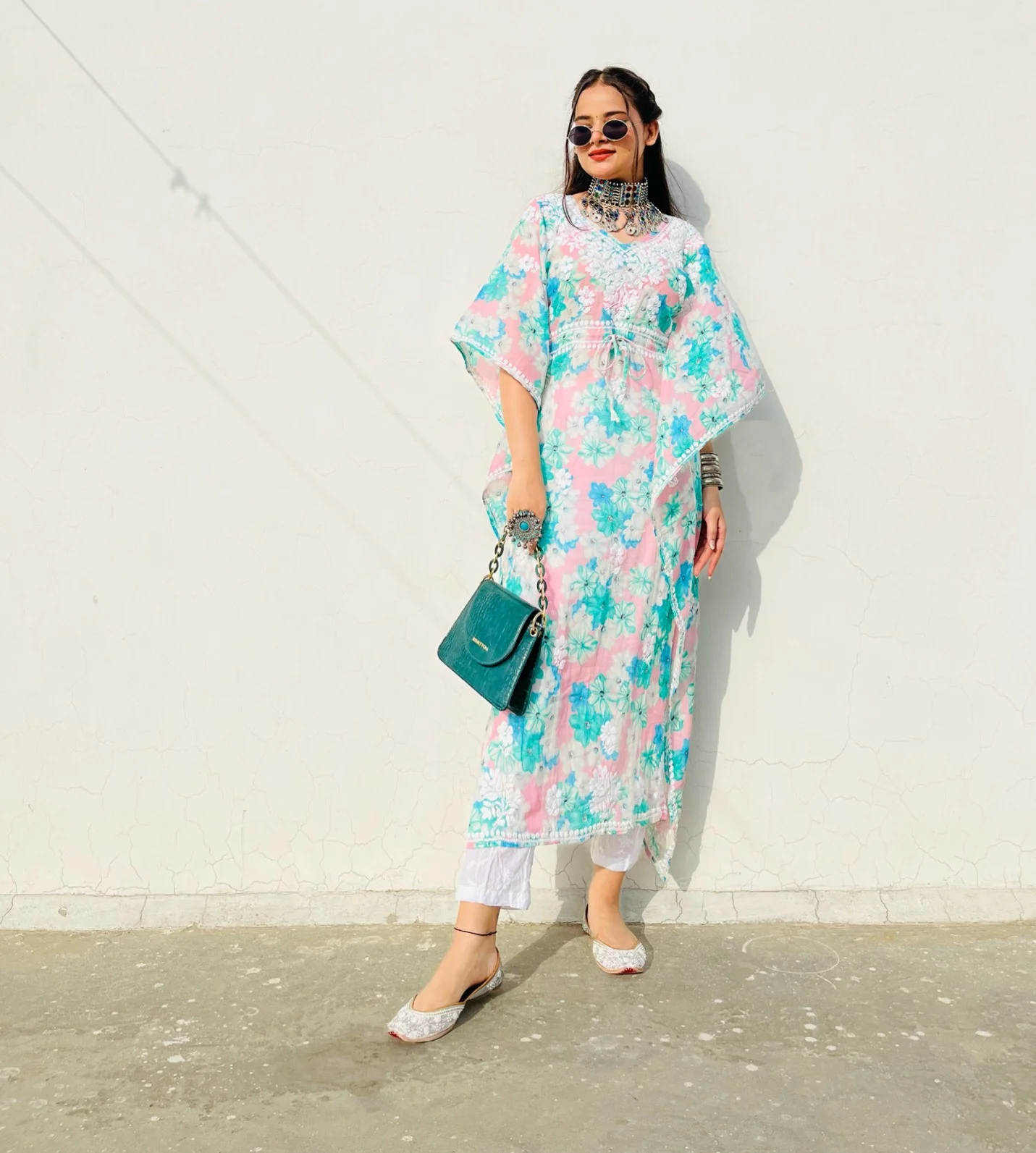 Faraha Mulmul Cotton Kaftan-Pink - Image 3