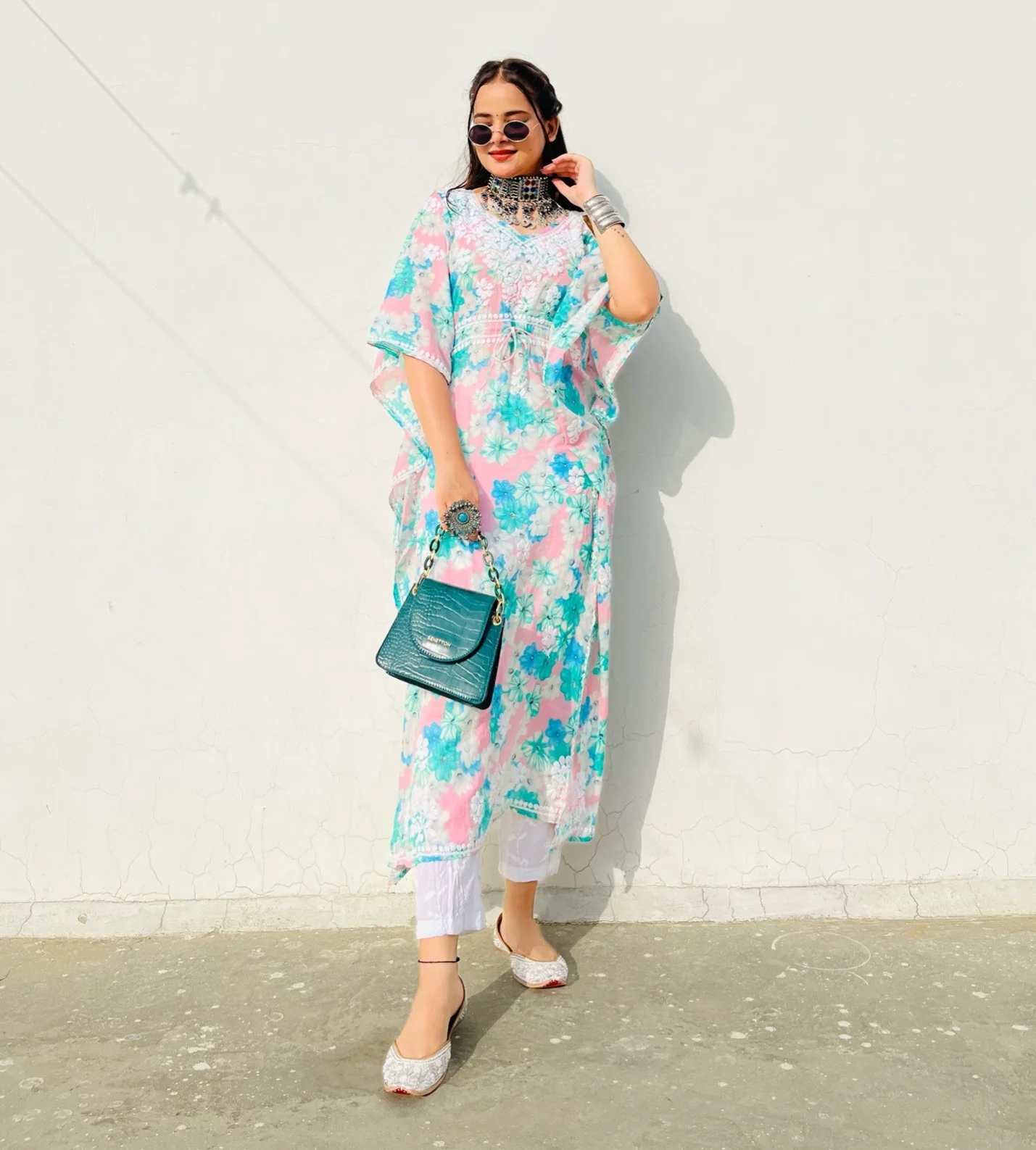 Faraha Mulmul Cotton Kaftan-Pink - Image 5
