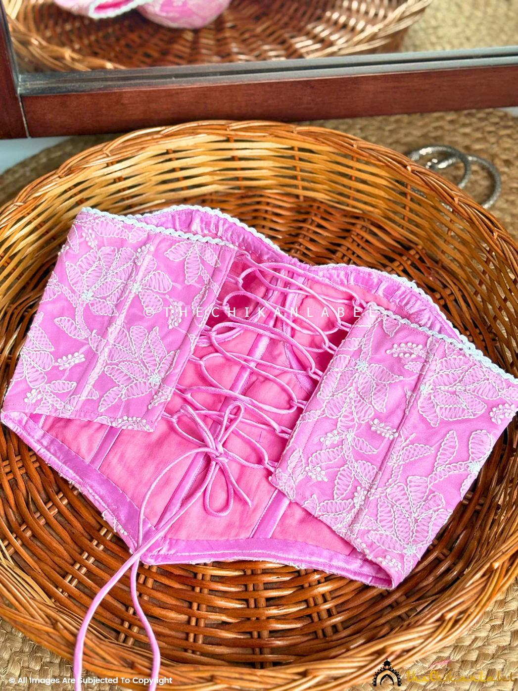 Georgette Chikankari Off-Shoulder Corset Top - Pink - Image 3